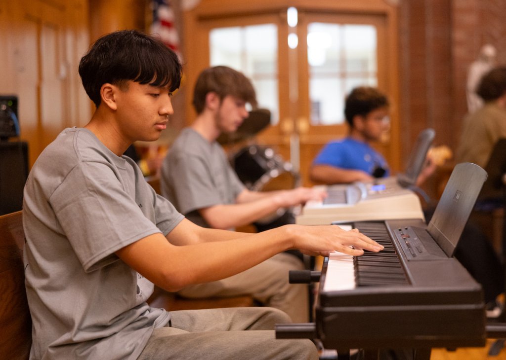 A band of Doane Stuart students playing musical instruments