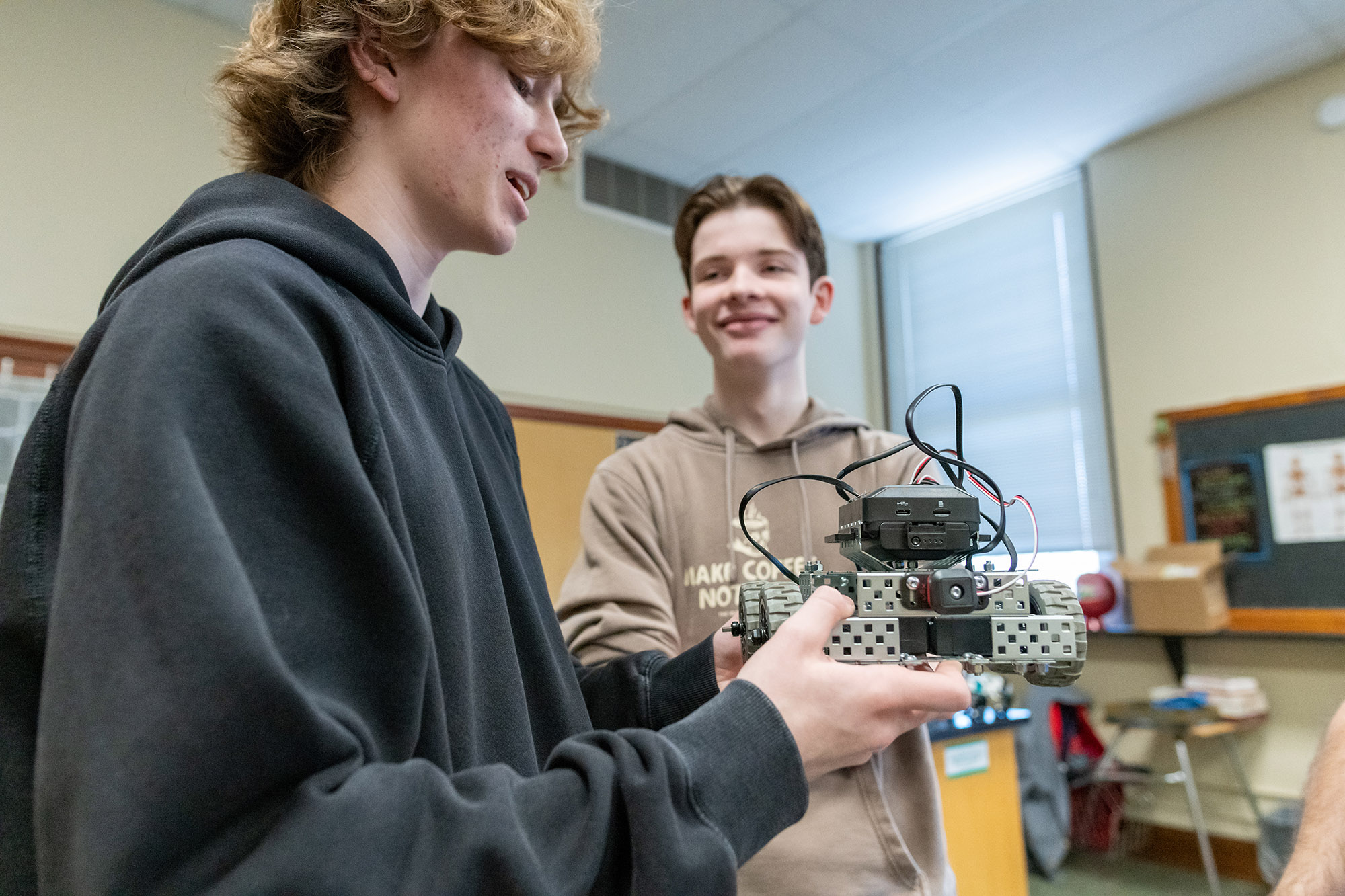 Doane Stuart students with a robot