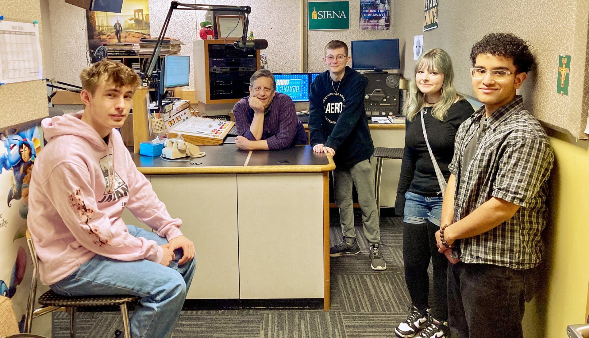 Doane Stuart students at their senior internship at a radio station