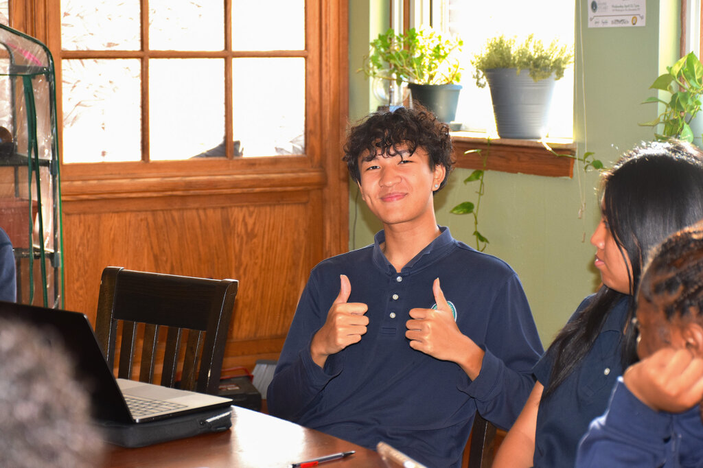 A Doane Stuart student gives thumbs-up